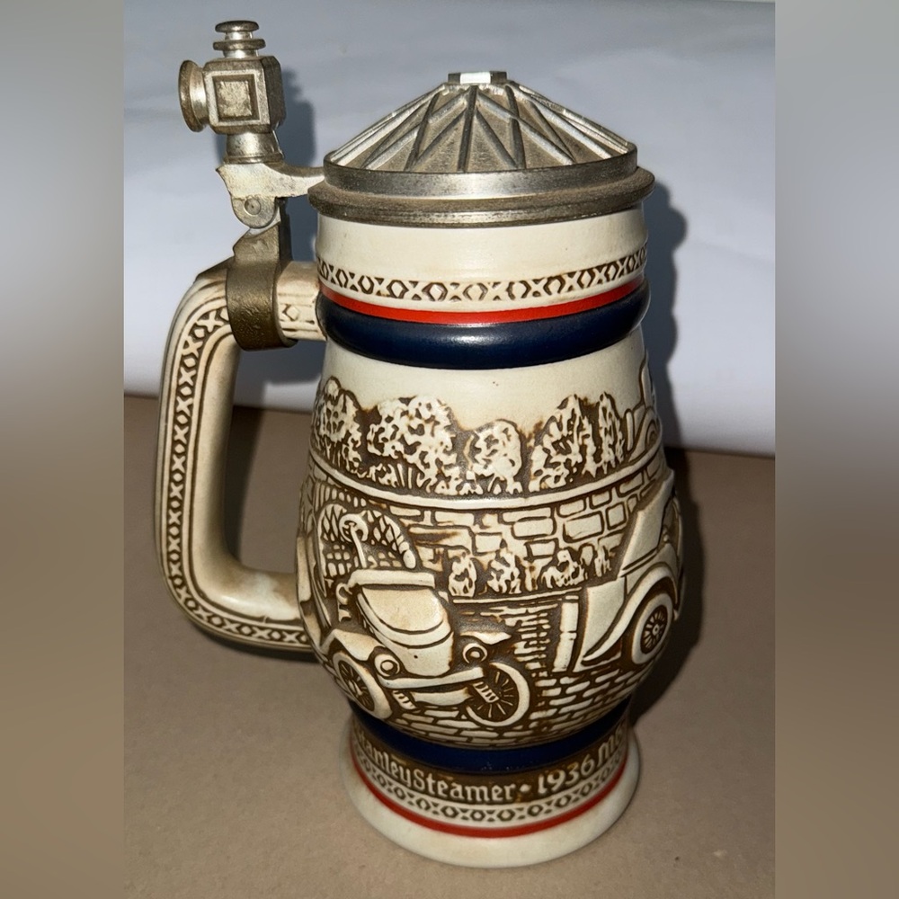 Vintage 1979 Avon Beer Stein Antique Cars Stanley Steamer Ford Model.
